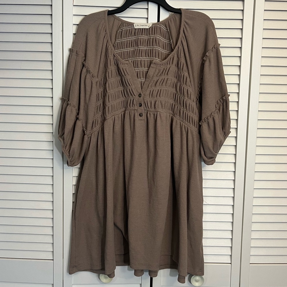 by together | size large taupe ribbed babydoll dress